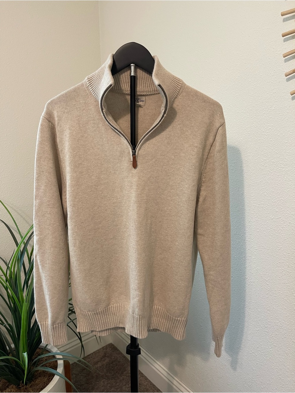 J. Crew Men's Half-Zip Sweater in Light Cream - Picture 2 of 7